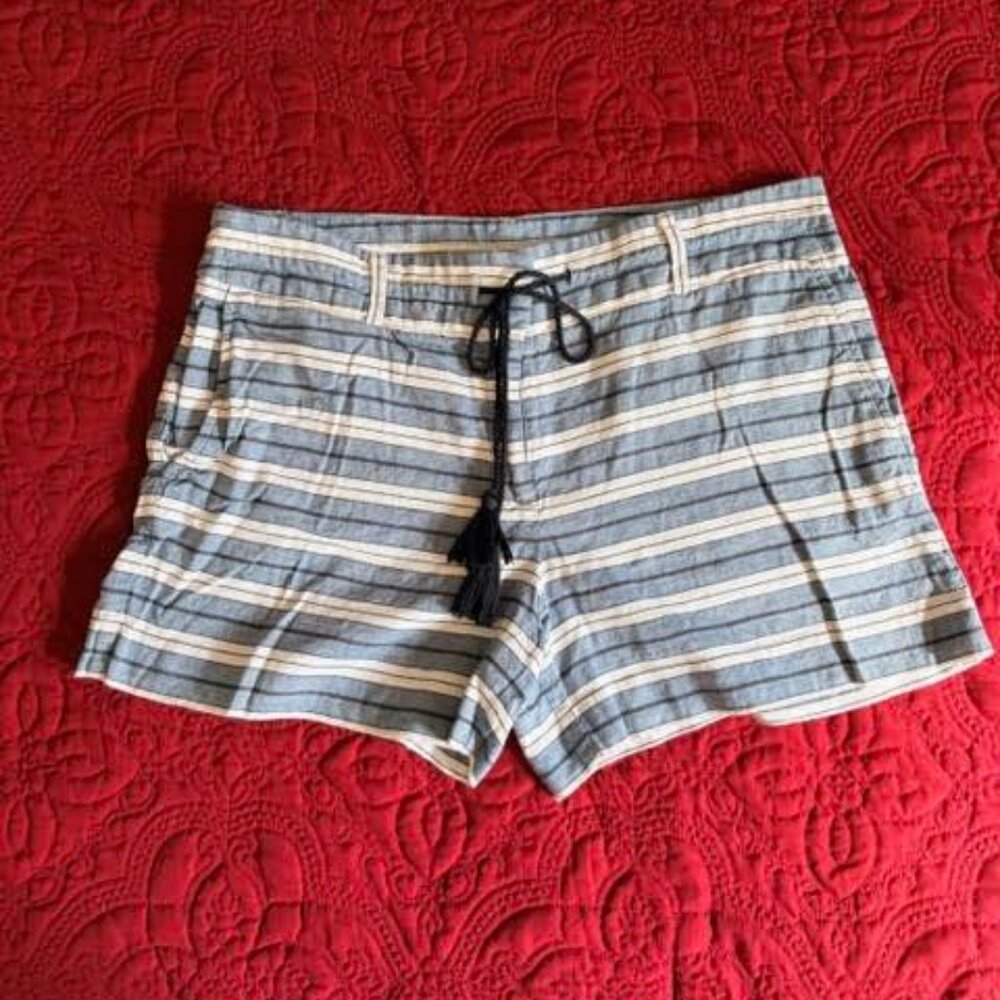 LOFT Rivera Blue & White Striped Linen Blend Short Size 8